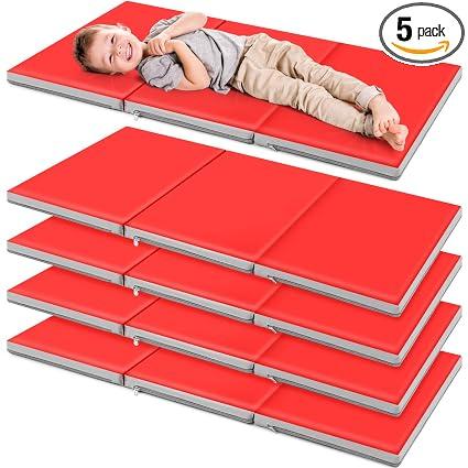 Wesiti 5 Pcs Kids Nap Mats for Preschool Daycare Bulk, Red, Gray
1.37" Thick 3 Section Sleeping Mats for Toddler, Waterproof, Kindergarten Classroom Back to School Supplies, 47"L x 24" W