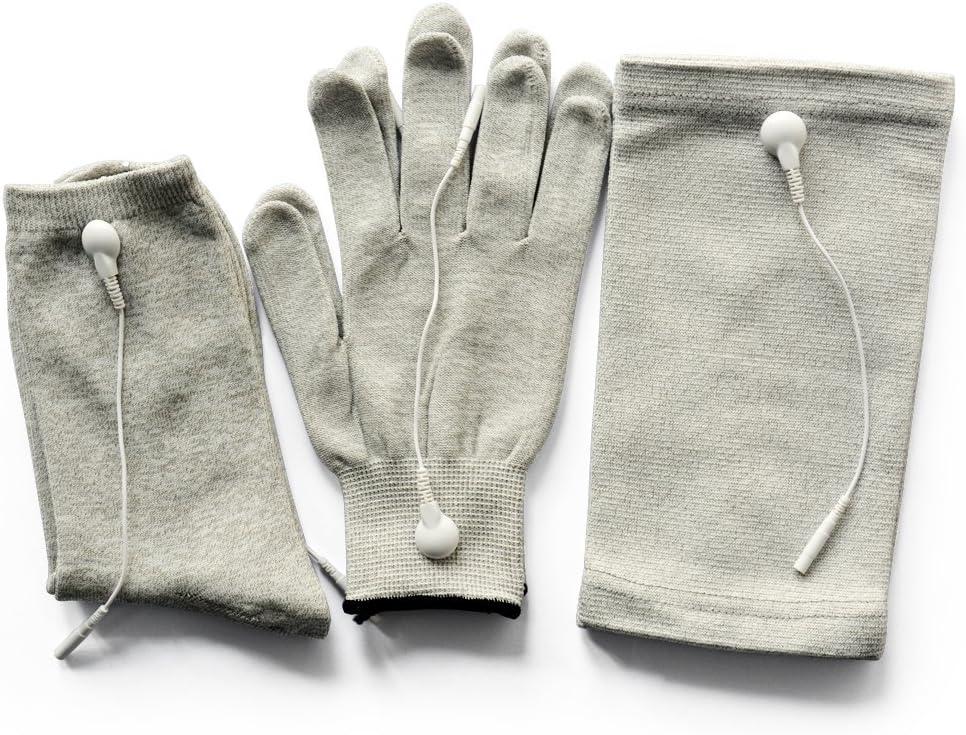 Pair of Conductive Fiber TENS/EMS Electrode Gloves & Massage Kneepads & Massage Socks With 6pcs Adapter Lead Wires For TENS/EMS Machine For Physical Therapy