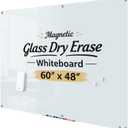 TOWON Magnetic Glass Whiteboard 60 x 48'', Frameless White Dry Erase Board