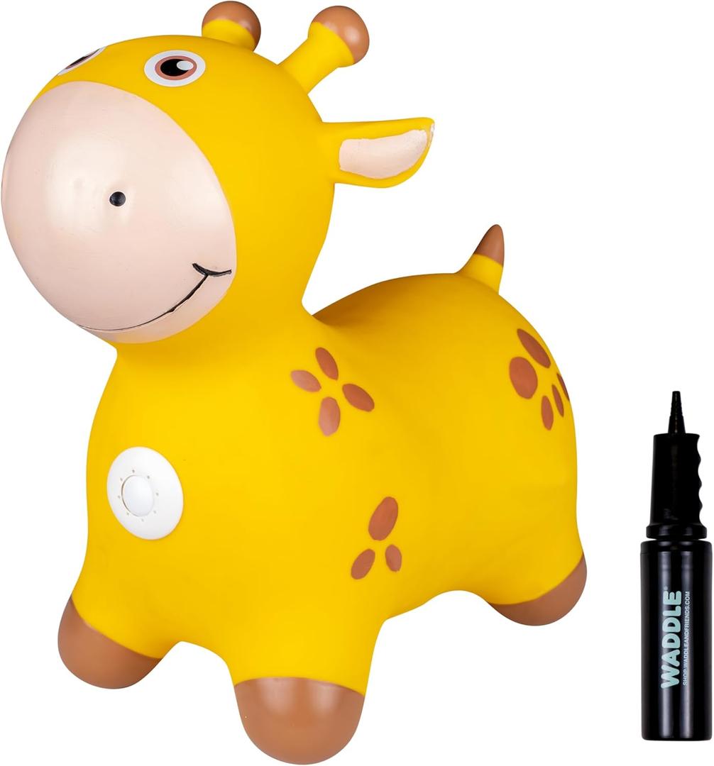 Waddle Bouncy Animal Hopper - Inflatable Hopping Animals, Indoors and Outdoors Fun, Pump Included, Riding Toys for Boys and Girls Ages 2 Years and Up, Yellow Giraffe