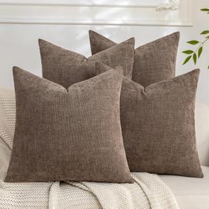 Set of 4 Soft Textured Decorative Throw Pillow Covers 18x18 Inch Cozy Farmhouse Cushion Cover Square Accent Pillow Cases for Bed Couch Sofa Living Room, Taupe Grey