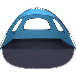 WhiteFang Beach Tent Anti-UV Portable Sun Shade Shelter for 3/4/6/8 Person, Extendable Floor with 3 Ventilating Mesh Windows Plus Carrying Bag, Stakes and Guy Lines (Blue)