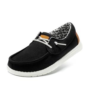 STQ Women's Boat Shoes with Orthopedic Insole Slip On Business Casual Shoe for Plantar Fasciitis Lightweight Canvas Loafer, Size 8.5, Black/White 