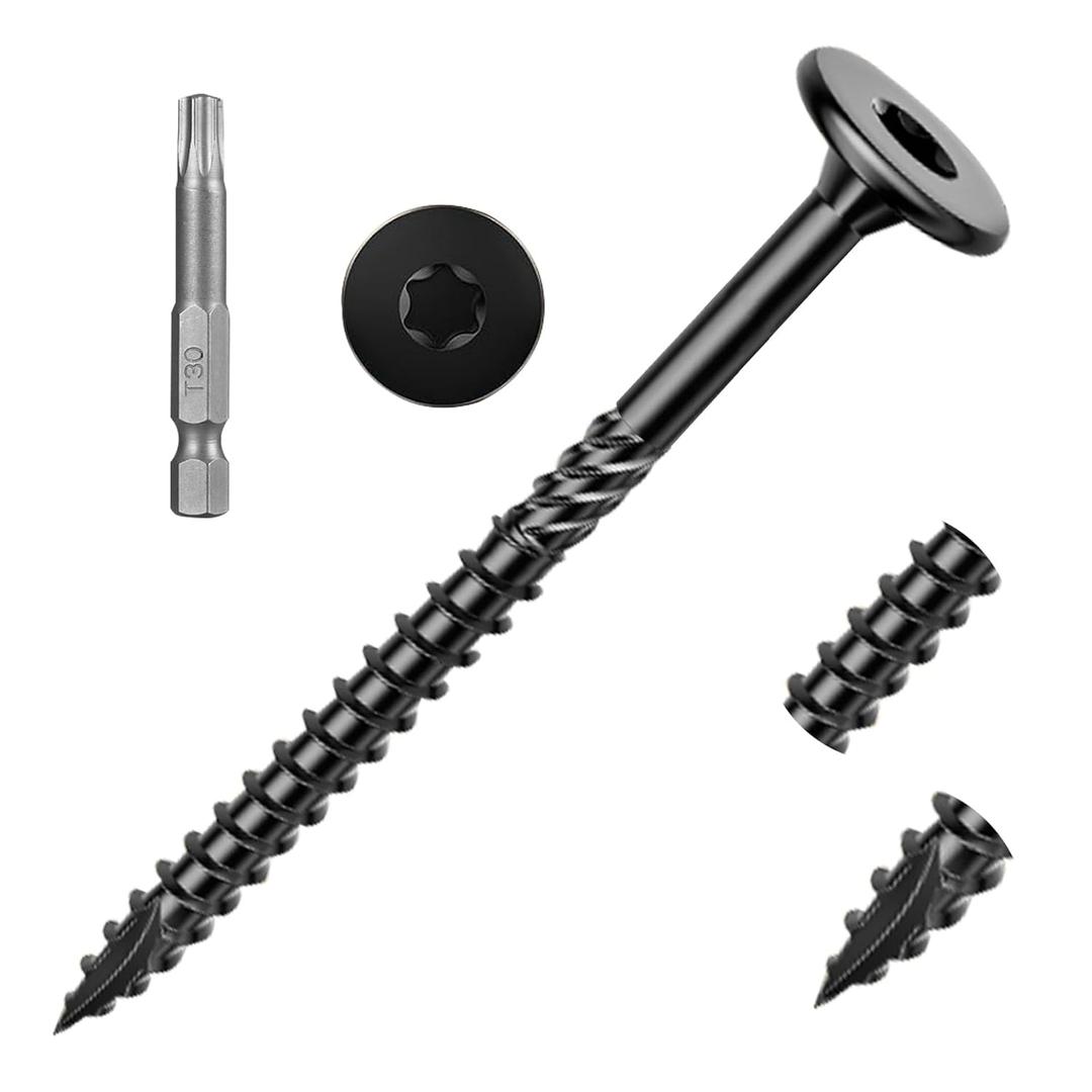 25PCS #14 x 4 Inch Lag Screws Structural Wood Screws 4 inch, Black Coated Rust Resistant Heavy Duty Construction Screw Star Drive with Bit