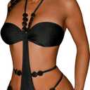 SweatyRocks Women's Cut Out One Piece Swimsuits Beaded Tie Backless Halter Bathing Suit Monokini (L)