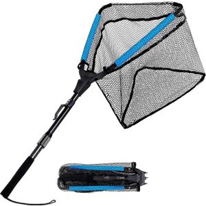 PLUSINNO Fishing Net Fish Floating Landing Net, Kayak Nets with Fixed Foldable Telescopic Pole Handle, Bass Trout Fishing Nets with Nylon Mesh for Pond Lake River, Fishing Gear Gifts for Men Anglers, 0.9M