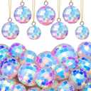 Roowest 36 Pcs Iridescent Disco Ornament Mirror Disco Ball Decoration Hanging Reflective 70s Cake Topper for Wedding Birthday Dance Music Festival Party Decoration