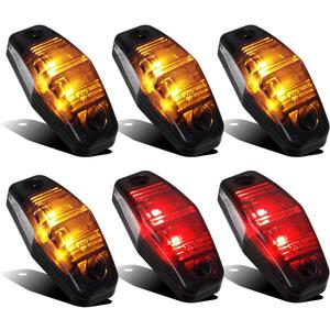 Partsam 4pcs Amber + 2pcs Red Universal Trailer Smoked Side Marker Lights Surface Mount 2 Diodes, Sealed Mini LED Clearance or Identification Lights for Pickup Truck RV Camper (2.54" x 1.06")