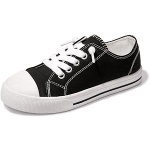 Colgo Boys Girls Sneakers Canvas Lace up Walking Shoes for Little Big Kids (Black, 3 Little Kid)