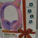 Riwbox CF9 Cat Ear Kids Bluetooth Headphones with LED Light Up,Safe 85dB Volume Limit,Built-in Mic&Boom Mic for Calls,Kids Wireless&Wired Headphones for Tablet/Airplane/School/Online Learning (Purple)