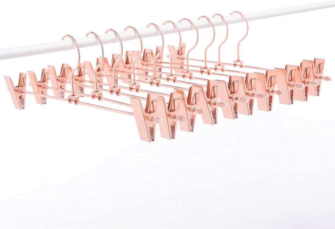 13 Inch 20 Pack Heavy Duty Rose Gold Copper Stainless Steel Slack Hanger, Pants Hanger, Skirt Hanger with Adjustable Clips (Rose Gold, 20)