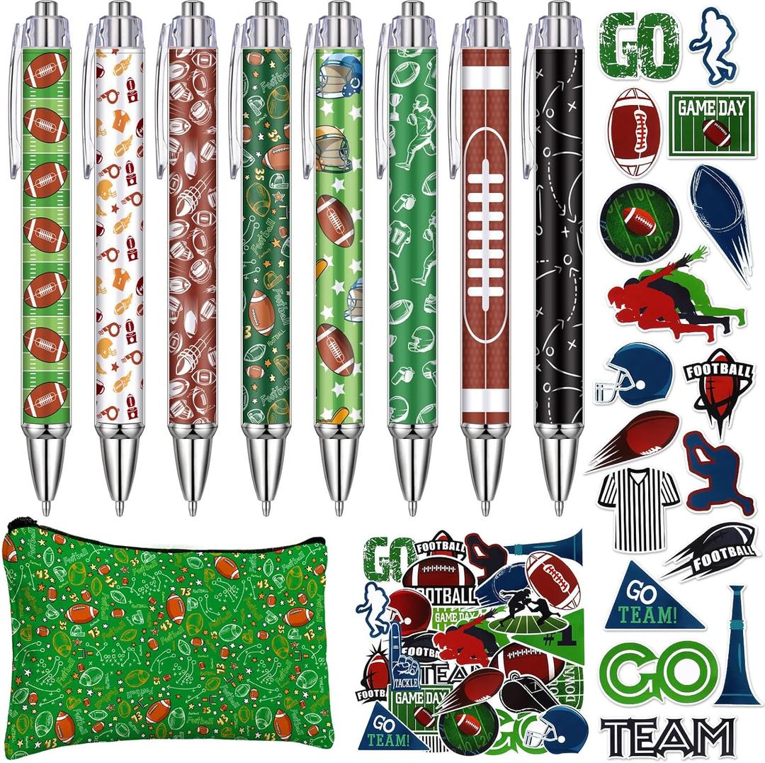 Football Stationery Set Football Lover Gifts 0.5mm Ballpoint Pens,Pencil Bag,Stickers for Office School Supplies Gifts