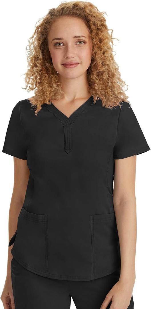 Healing Hands Jane Scrub Top for Women with Y-Neck, Pockets & Stretch 2167 (X-Large, Black)