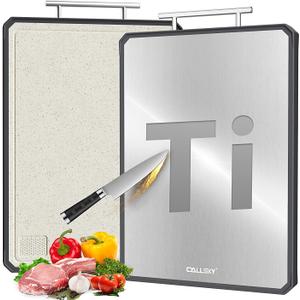 Titanium Cutting Board for Kitchen, Double Sided Non Toxic Titanium Cutting Board with JUICE GROOVE, Food-Grade Metal Chopping Board, Pure Titanium&Wheat Straw PP, Dishwasher Safe16.311-1 PC