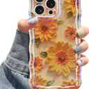Jusy Compatible with iPhone 11 Pro Max, Colorful Retro Oil Painting Printed Flower Laser Glossy Pattern Cute Curly Wave Phone Case Soft TPU Cover for Girly Women - Sunflower