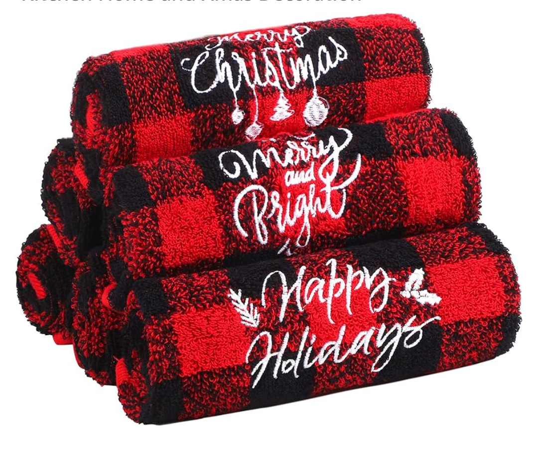 MCEAST 6 Pack Christmas Hand Towels 18 x 14 Inches Red and Black Buffalo Plaid Christmas Soft Washcloths Pure Cotton Towels for Bathroom Kitchen Home and Xmas Decoration