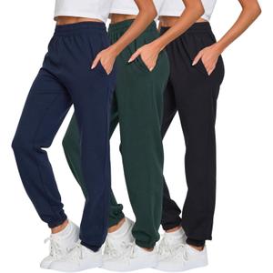 Ultra Performance Womens Sweatpants 3 Pack Cotton Joggers Women's Fleece Sweats Gym & Workout Pants for Women (X-Large, Black/ Navy/ Hunter)