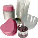 Heart Shaped Mini Cake Pans, 50-Pack Disposable Aluminum Foil | Small Baking Tins with Lids for Cupcakes & Loaves, Ideal for Valentine's, Mother's Day, Weddings & Birthdays (3.4oz/100ml Capacity)