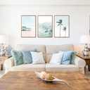 CHDITB Coastal Beach Framed Wall Art Tropical Palm Tree Ocean Surfing Decor, 16"L x 24"W
