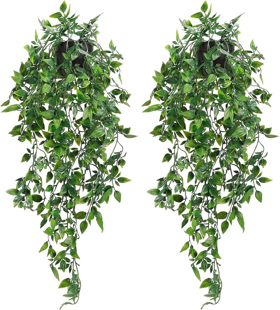 Whonline 2pcs Fake Hanging Plants, Artificial Potted Plants for Indoor Outdoor Aesthetic Office Living Room Shelf Decor Whonline 2pcs Fake Hanging Plants, Artificial Potted Plants for Indoor Outdoor Aesthetic Office Living Room Shelf Decor