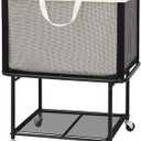 STO STO Rolling Laundry Hamper with Lockable Wheels, 29-Gallon (110L) Laundry Cart with Removable Canvas Bag, 2-Tier Clothes Basket Hamper with Shelf for Closet, Bedroom, Bathroom, Laundry Room