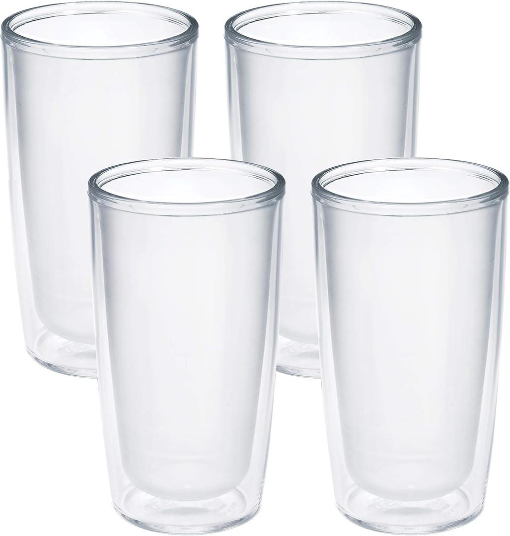 Tervis Crystal Clear Tabletop Made in USA Double Walled Insulated Tumbler Travel Cup Keeps Drinks Cold & Hot, 16oz - 4 Pack, Classic