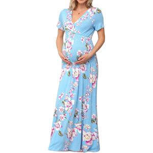 Xpenyo Maternity Maxi Dress Women Casual Wrap Long Baby Shower Pregnancy Dresses, Large
