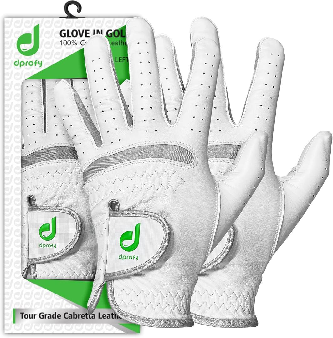 Dprofy Men's Golf Glove Pro Cabretta Leather Golf Gloves Golf Accessories, Pack of 2 (XX-Large)