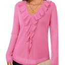 Gaharu Dressy Tops for Women Wedding Guest: Business Casual Top for Women Fall - Long Sleeve Tunic Tops to Wear with Leggings - V Neck Dressy Shirts for Work Office Wear Sparkly Pink L (Pink, L)