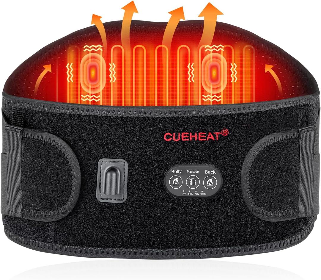 CUEHEAT Heated Waist Belt, Cordless Heating Pad for Low Back, Electrical Heating and Massage, Rechargeable Battery Powered (Black Upgraded,45 inches)