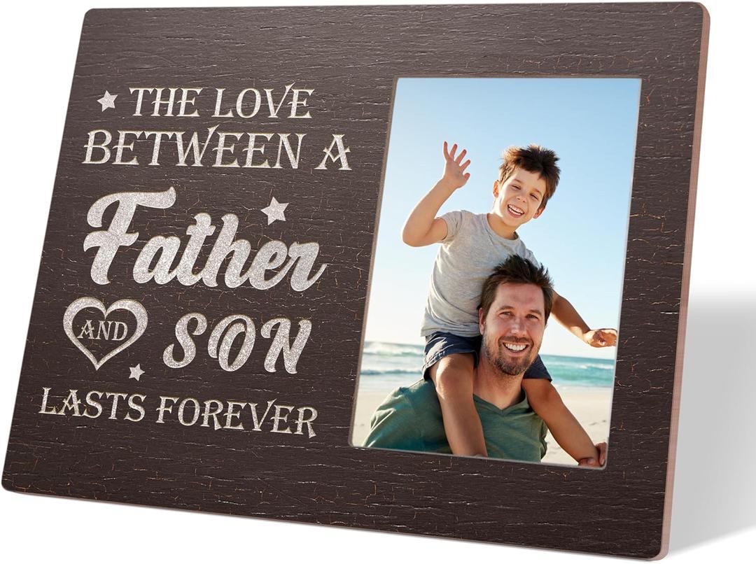 Father Son Picture Frame,8x10 Wood Picture Frame Fits a 4 x 6 Inch Photo, Best Dad Ever Pictures Frames, Table Decorations, Dad Birthday Gift From Son,19