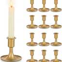 Gold Taper Candle Holder Set of 12, Hewory Short Skinny Brass Candlestick Holders, Vintage Small Low Metal Candles Sticks for Wedding Centerpieces Christmas Birthday Party Holiday Dinning Table Decor