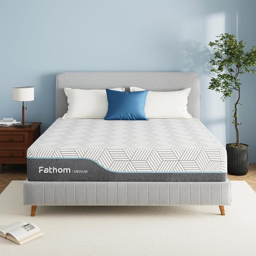 FATHOM Medium Queen Mattress 10 Inch Memory Foam Mattress Queen Size Bed in a Box for Back Pain Relief and Cool Sleep with Gel Foam and Removeable Fiberglass Free Cover, CertiPUR-US Certified