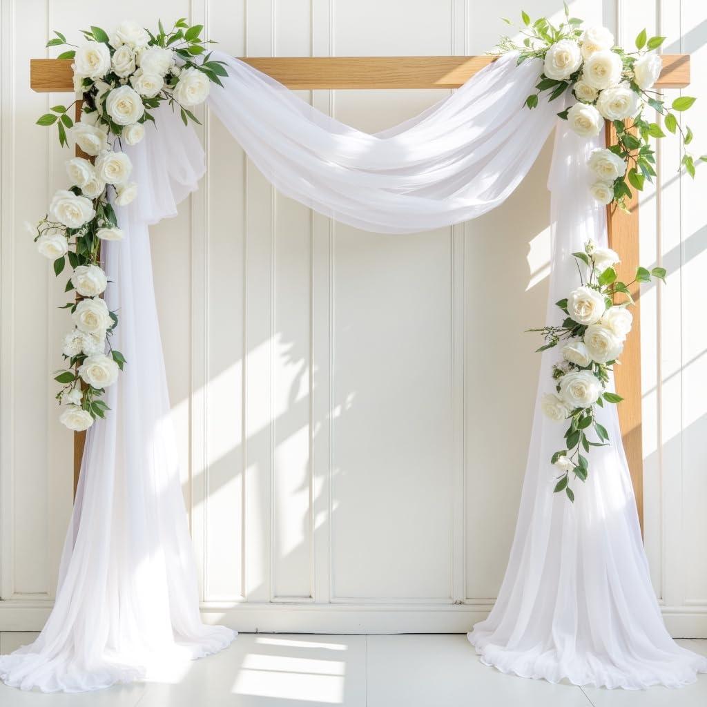 White Wedding Arch Draping Fabric 2 Panels 30'' x 18FT Sheer Chiffon Arch Drapery for Easter Bridal Shower Backdrop Outdoor Party Arches Church Ceremony Decoration