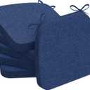 AAAAAcessories D-Shaped Chair Cushions, 2" Thick Dining Chair Pads with Ties and Removable, Machine-Washable Cover, 17" x 16", Set of 6, Blue