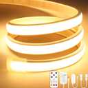 Lamomo COB LED Strip Lights Pro, 16.4Ft Warm White Dimmable Self-Adhesive Led Rope Light with Remote, Flexible Cuttable Waterproof 3000K Silicone Neon Tape Lights for Bedroom, Indoor, Outdoor,Cabinet