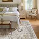 9x12 Vintage Area Rug: Washable Neutral Soft Non Slip Thin Large Floor Carpet for Living Room Bedroom Kitchen Dining Room Home Office Farmhouse Indoor - Taupe