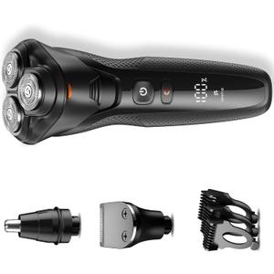 Men's Grooming Kit: 3-in-1 Electric Trimmer & Shaver, IPX7 Waterproof for Wet/Dry Use, Travel Ready with Precision Blades