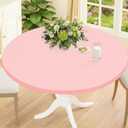 Smiry Round Spandex Tablecloth, Elastic Fitted Washable Tablecloths for 36"-44" Tables, Waterpoof Stretch Picnic Table Cover for Valentines & Mothers Day Dining Decorations and Outdoor, Pink