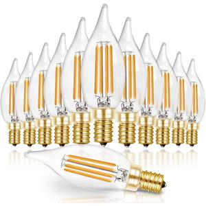 Hizashi LED Candelabra Bulbs 60 watt Equivalent 2700K Soft Warm White, Dimmable Chandelier Light Bulbs, 90+ CRI 6W 550LM, CA11 Flame Tip E12 LED Candle Bulb, UL Listed - 12 Pack