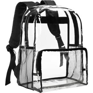 Vorspack Clear Backpack Heavy Duty - Large Clear Backpacks for School See Through Bookbag for Girls Boys Transparent Bag for Work, Concert, College - Black