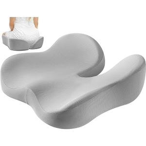 Seat Cushion for Tailbone & Sciatica Pain Relief Certified & Ergonomist-Designed Tapered Front Edge Reduces Thigh Pressure Wide Memory Foam for Office Chair, Car, Wheelchair (Gray)