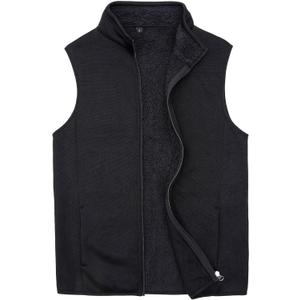 Bonnroth Mens Full Zip Sweater Fleece Vest, Sherpa Lined Stand Collar Vests with Pocket (X-Large, Black)
