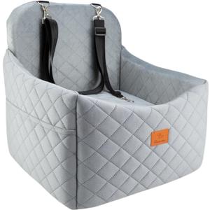 Dog Car Seats for Small Dogs, FurFrolic Memory Foam Dog Booster Seat for Small/Medium Dogs up to 35 lbs, Travel Pet Car Seat with Washable Detachable Cover, Storage Pockets, 2 Safety Belts (Gray)