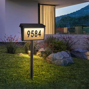 Solar House Numbers Address Sign, Solar Address Plaque for Outside,IP65 Waterproof 3 Colors Temperatures LED Illuminated House Numbers, Wall Mounted & In Ground Address Numbers for House
