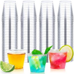 100Counts 1OZ Plastic Shot Glasses, Clear Hard Shot Cups Disposable Shot Glasses for Holding Liquids,Sauces and Samples,1Ounces Shot Glasses Disposable Cups for Parties,Outdoor Events