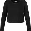 Noomelfish Girls Long Sleeve Crop Tops Kids Cute Dance Cropped T-Shirts, Black, Size 11-12 Years