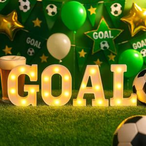 Honoson 4 Pcs Soccer Party Decorations Goal LED Lights Sign Soccer Football Birthday Decorations Sports Theme Table Decor for 2026 Gameday Tailgate Fans Match Point Party Supplies (Yellow)