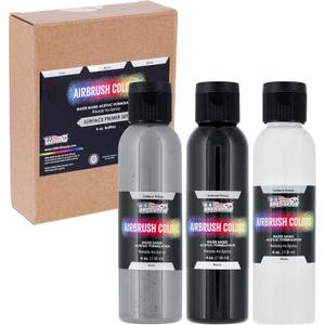 U.S Art Supply Black, White, Gray Surface Primer Airbrush Paint, 3 Color Set, 4 oz - Ready-To-Spray, Water-Based Acrylic Polyurethane - Artist Priming, Plastic, Metal, Canvas, Wood, Hobby Models Craft