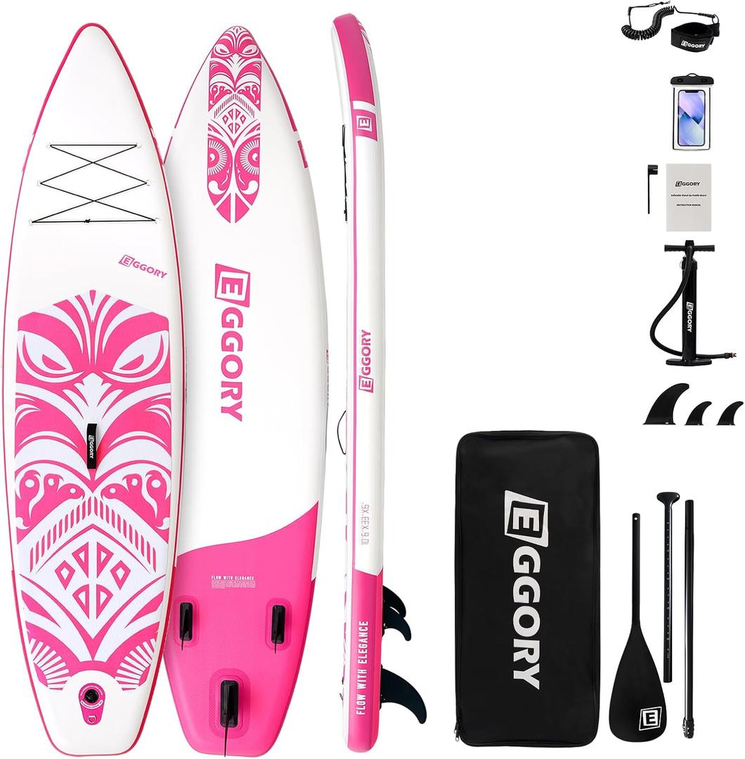 Inflatable Paddle Board,Stand Up Paddle Board Set, Extra Wide SUP Board with Removable Fin, Floating Paddle, Hand Pump, Waterproof Phone Pouch,Traveling Board (TT pink)